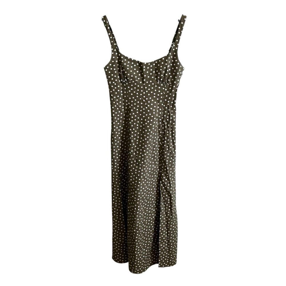 Zara Linen Blend Polka Dot Midi Dress XS Ecru Khaki Front Slit NWT Summer Party - Picture 7 of 14